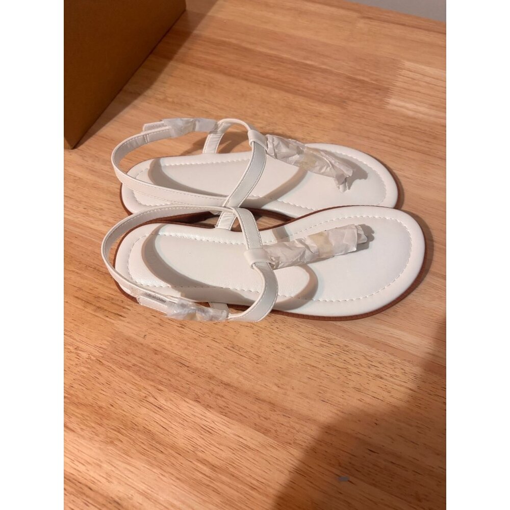 Youth Size 4 T-Strap White Sandals With Brown Sole - Picture 3 of 6